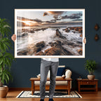 Rocky Coast Ocean Sunset Wall Art Canvas Print, Dramatic Seascape Nature Decor