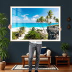 Tropical Beach Wall Art Canvas Print, Palm Tree Ocean Landscape Photography