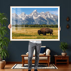 Bison in Mountain Landscape Wall Art Canvas Print, Western Decor