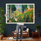 Gustav Klimt Boho Mountain Landscape Large Wall Art, Gold Sun and Flowers Print