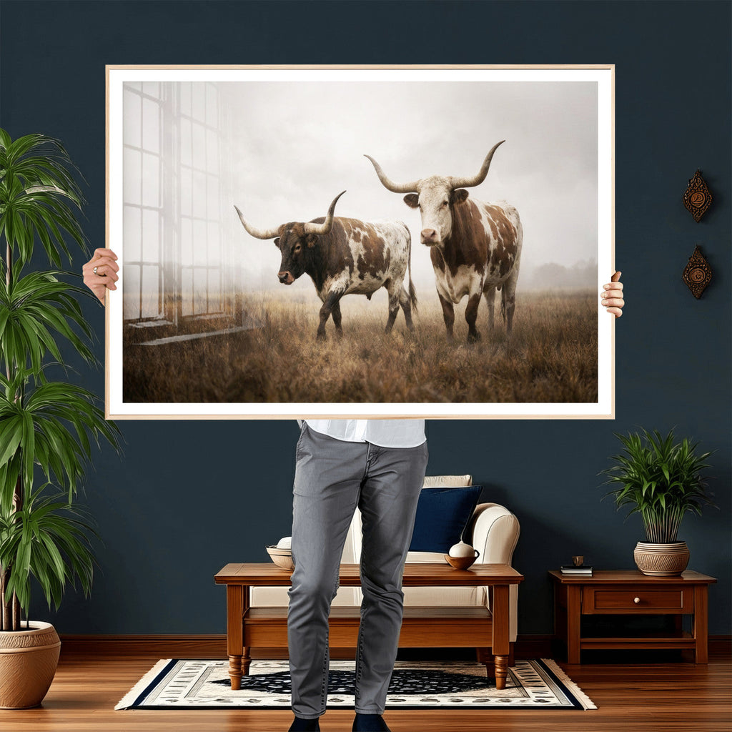 Texas Longhorn Canvas Wall Art Western Bull Desert, Rustic Farmhouse Wall Decor