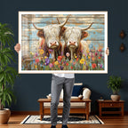Cute Highland Cow Canvas Wall Art - Rustic Farmhouse Decor