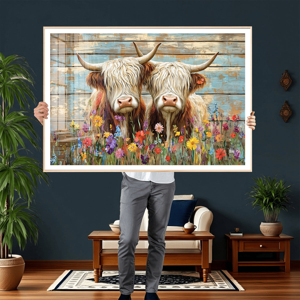 Cute Highland Cow Canvas Wall Art - Rustic Farmhouse Decor
