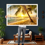 Beach Sunset Canvas Wall Art Print - Tropical Beach Canvas With Palm Trees