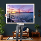 Golden Gate Bridge Wall Art Canvas Print, Framed San Francisco Sunset Landmark
