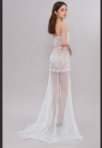 Ethereal Lace Sheer Long Robe with Flowing Train – Elegant Bridal Boudoir Gown