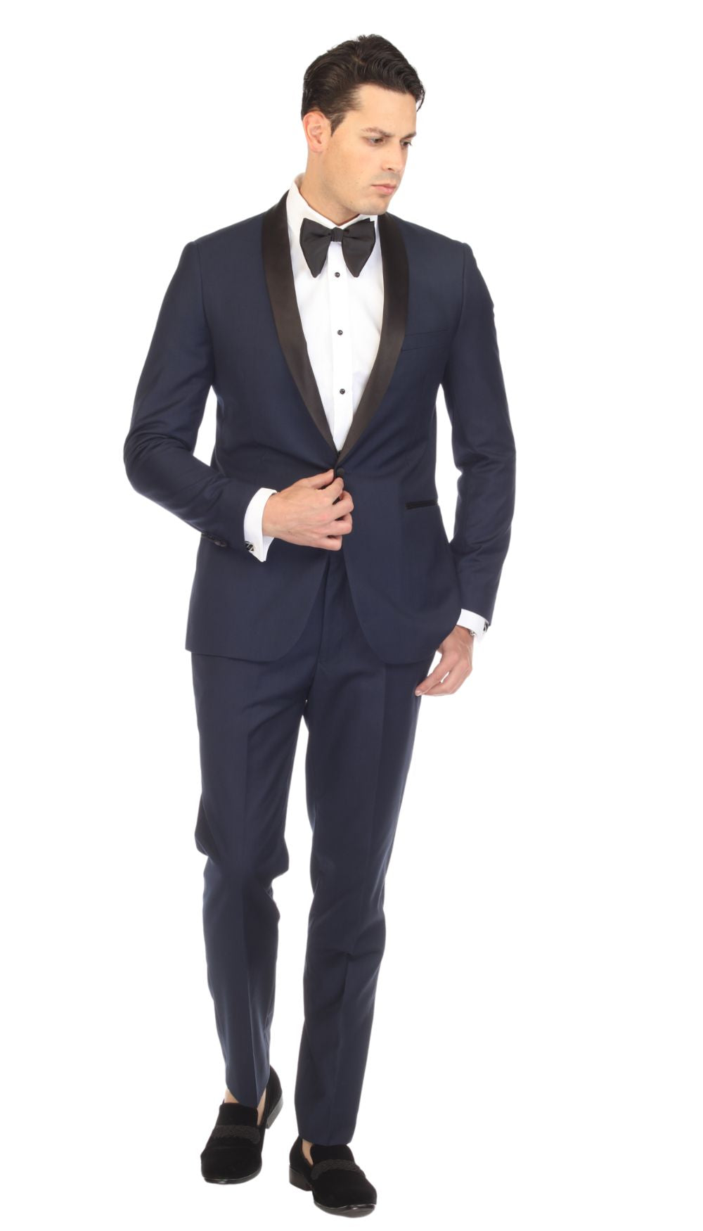 Men's Navy & Black Shawl Lapel Tuxedo – Slim Fit 2 Piece Suit | Ferrecci Reno