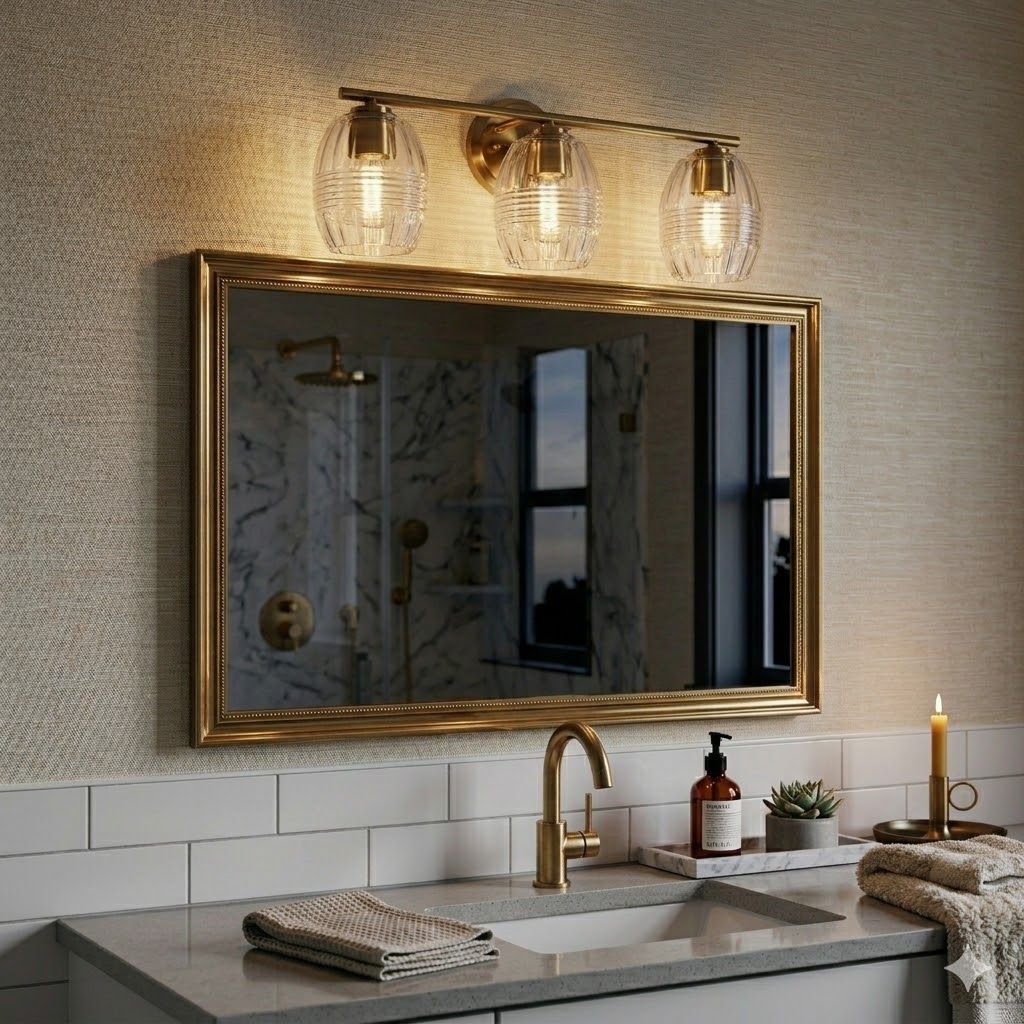 Luster - 3 Lights Vanity With Clear Wall Lamp Satin - Clear / Gold