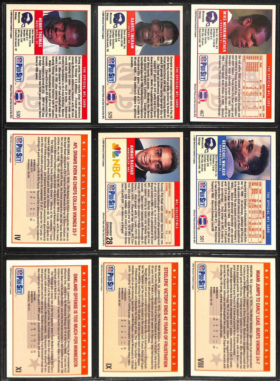 1989 Pro Set Football Minnesota Vikings  Complete Team Set 27/27 Cards 189280