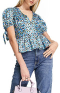 Topshop Floral Satin Peplum Top