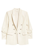 Veronica Beard Beacon Double Breasted Faux Leather Dickey Jacket in Ecru, Size 4