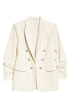 Veronica Beard Beacon Double Breasted Faux Leather Dickey Jacket in Ecru, Size 4