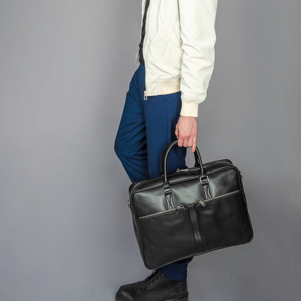 Leather Briefcase Slim 17" // Black