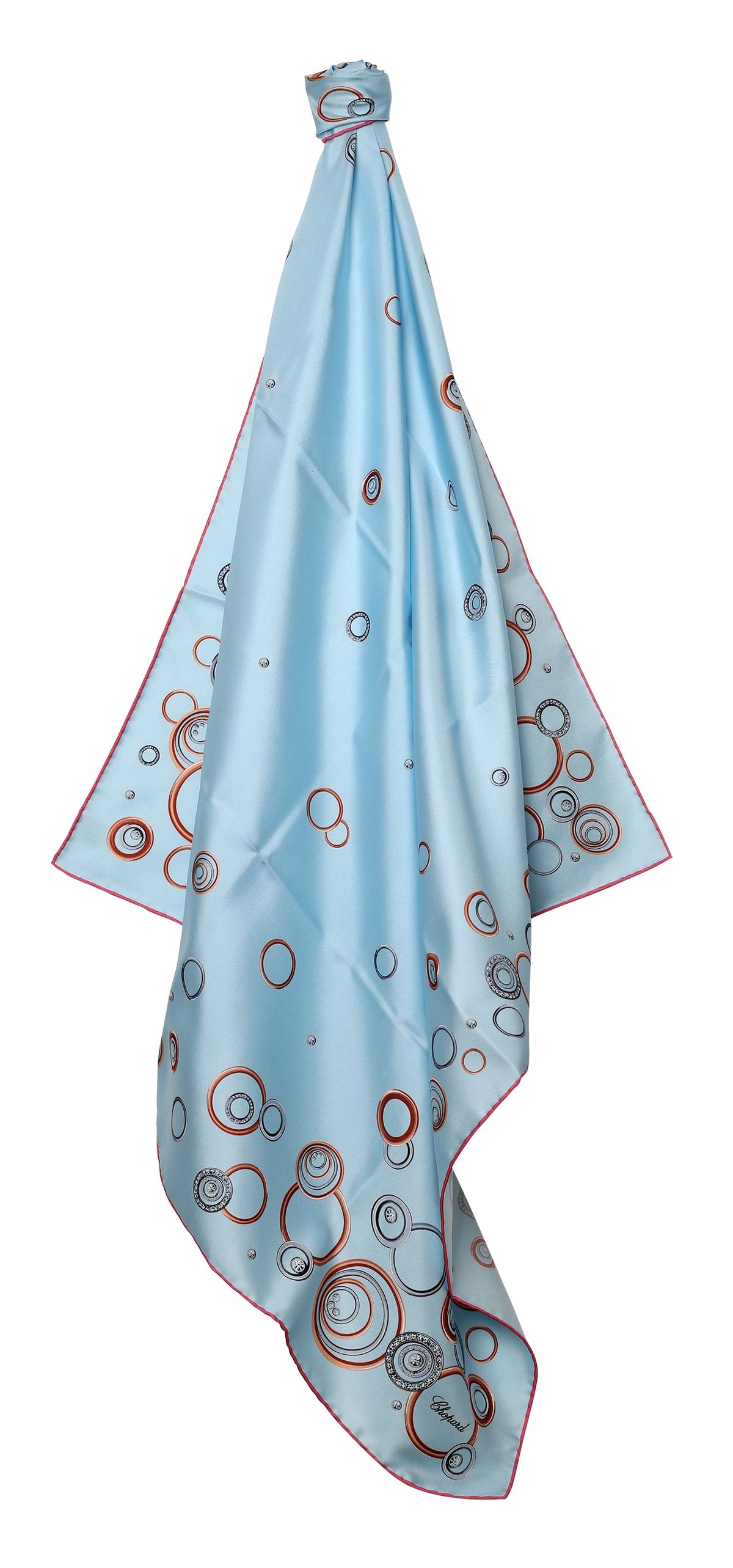 Chopard Happy Spirit Sky Blue Organic Silk Twill Womens Foulard Scarf 95002-0683
