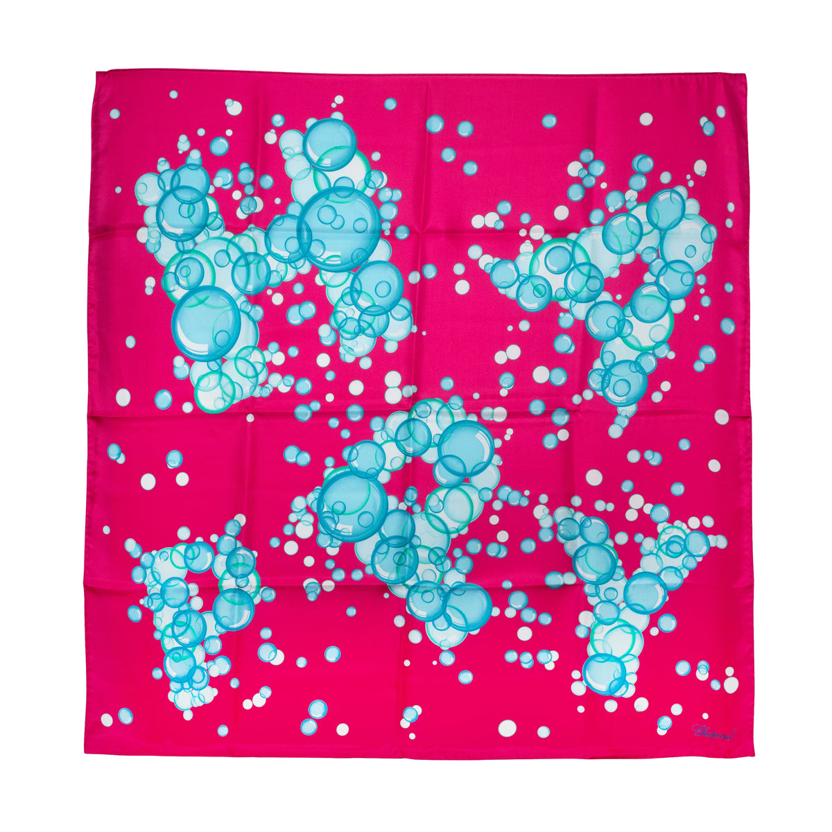 Chopard Happy Bubbles Fuchsia Organic Silk Twill Womens Foulard Scarf 95002-0719