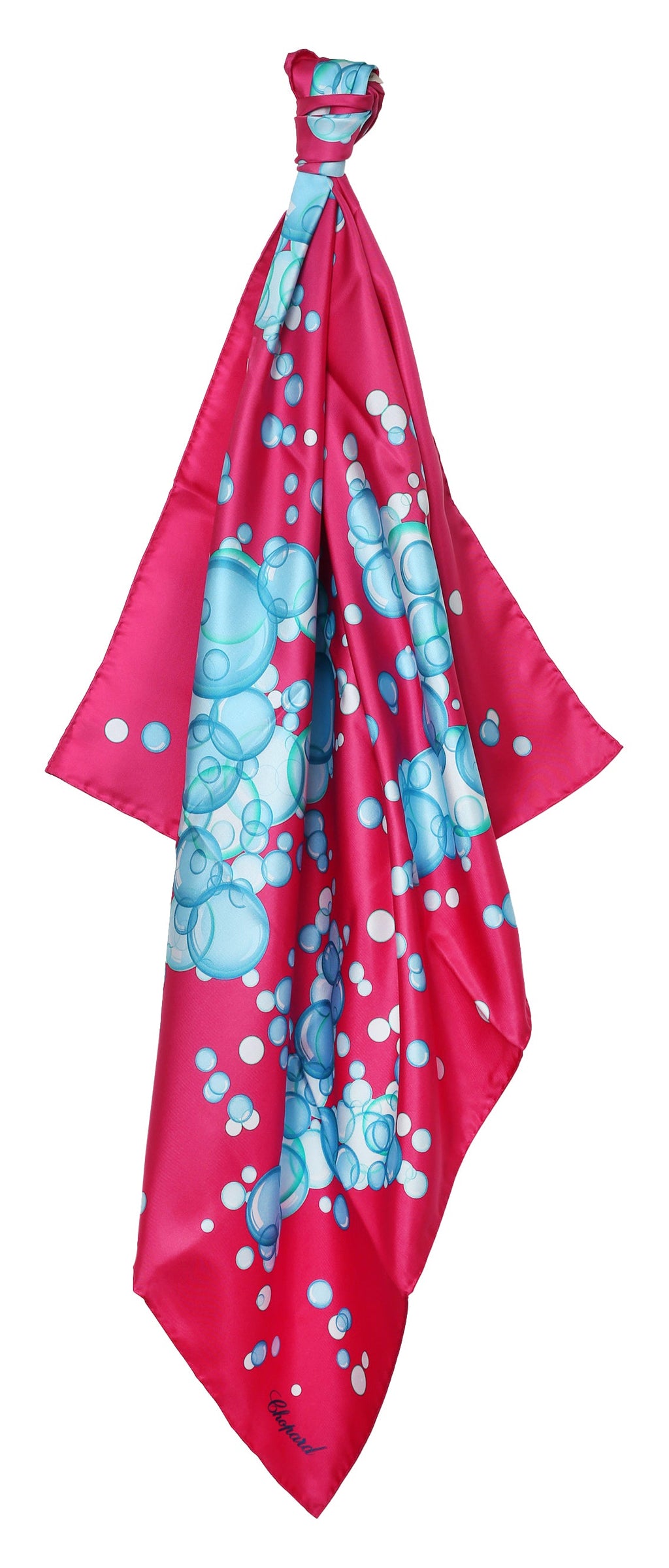 Chopard Happy Bubbles Fuchsia Organic Silk Twill Womens Foulard Scarf 95002-0719