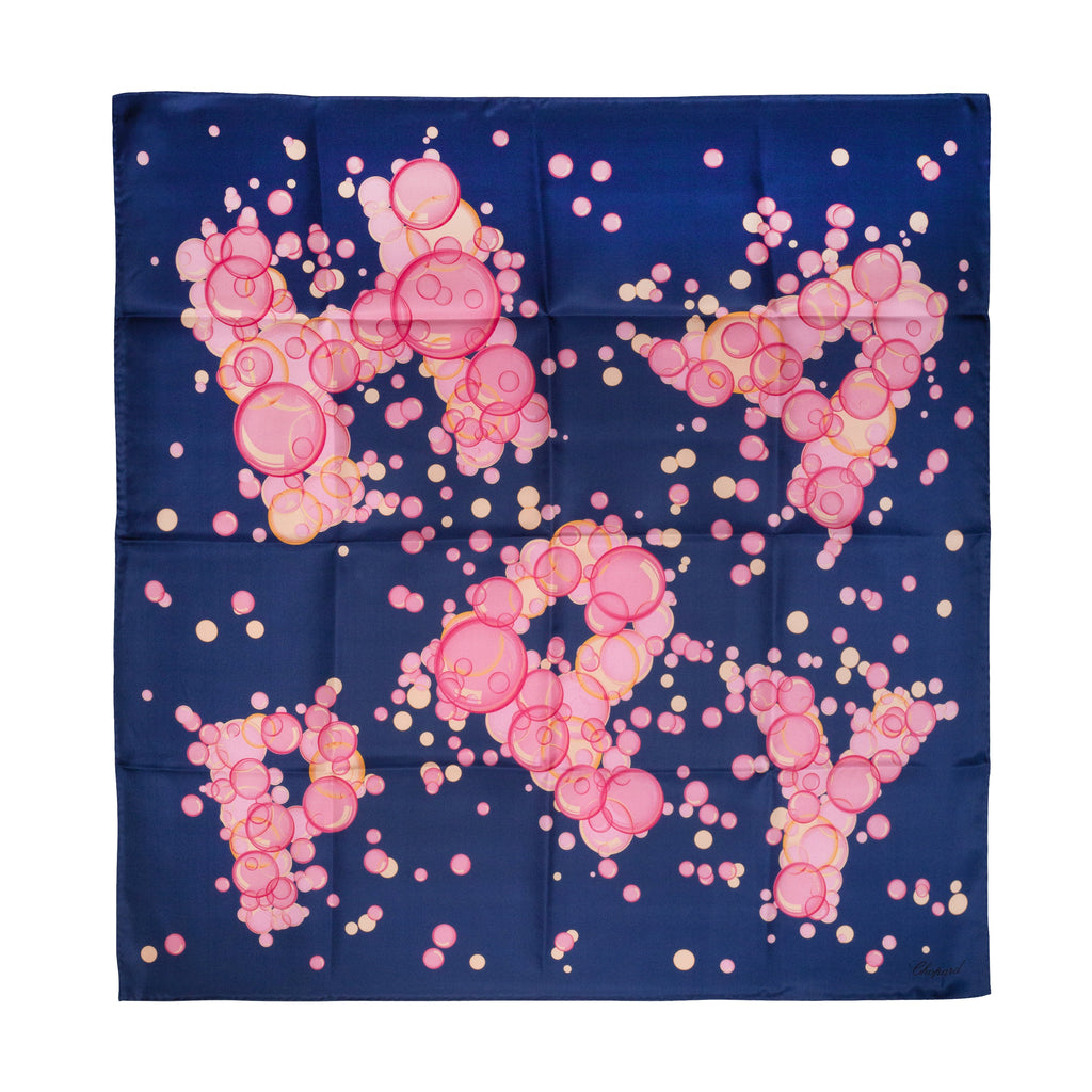 Chopard Happy Bubbles Navy Blue Organic Silk Twill Womens Foulard Scarf 95002-0720