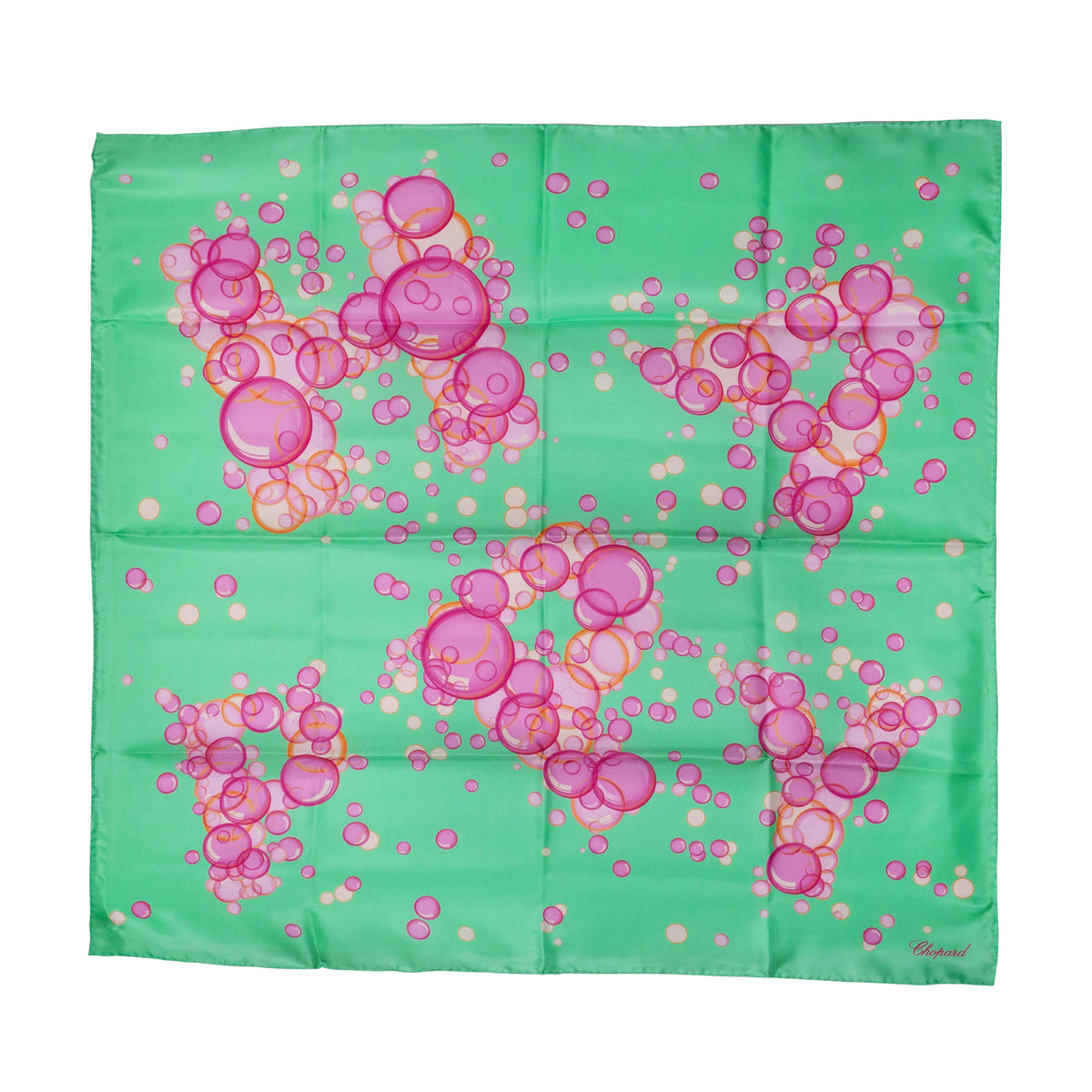 Chopard Happy Bubbles Mint Green Organic Silk Twill Womens Foulard Scarf 95002-0722