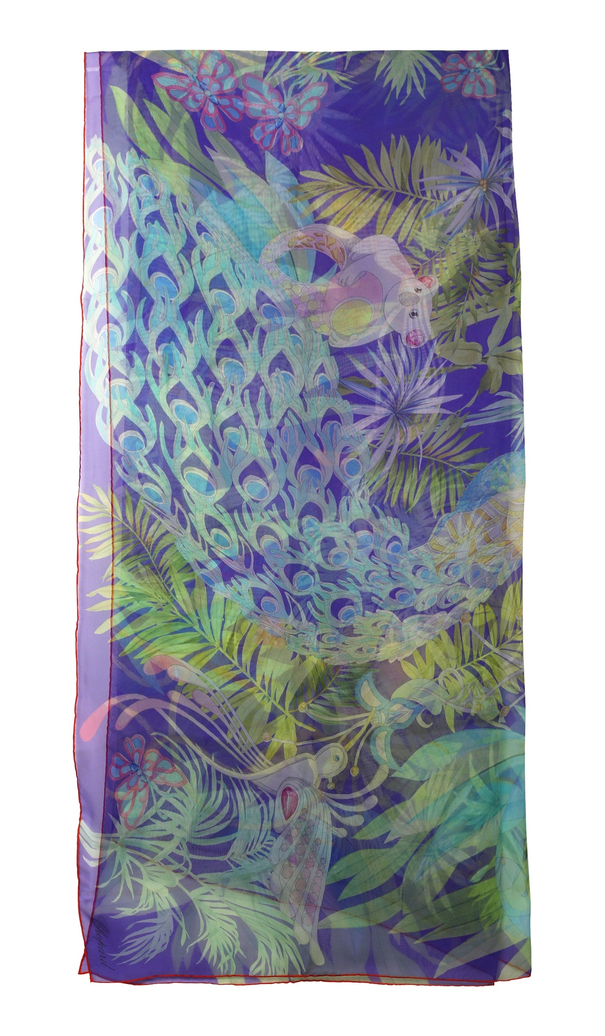 Chopard Animal World Purple/Green Organic Silk Chiffon Womens Stole/Scarf 95005-0470