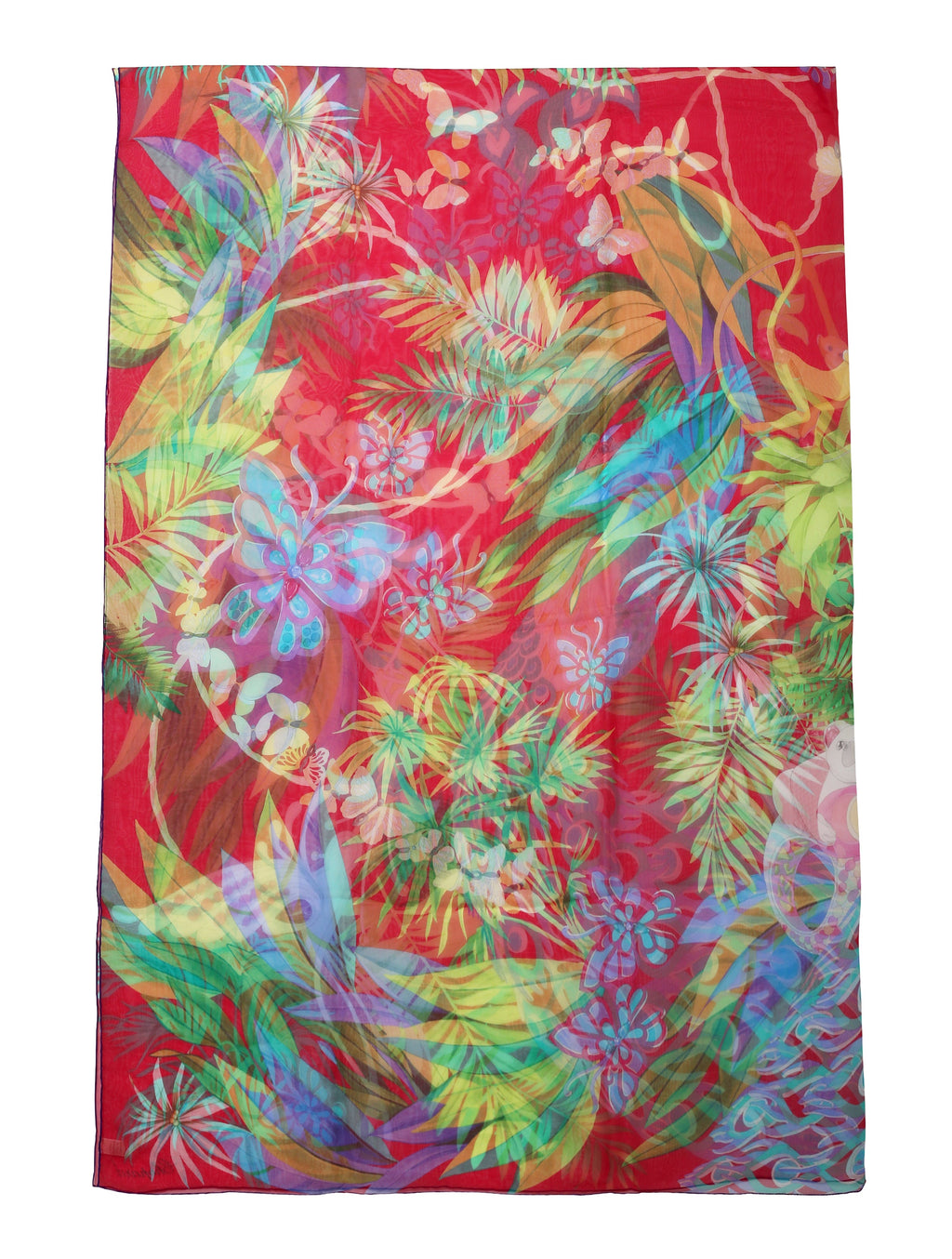 Chopard Animal World Fuchsia/Green Organic Silk Chiffon Womens Stole/Scarf 95005-0474