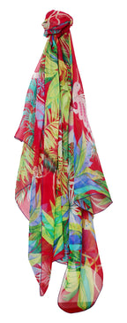 Chopard Animal World Fuchsia/Green Organic Silk Chiffon Womens Stole/Scarf 95005-0474