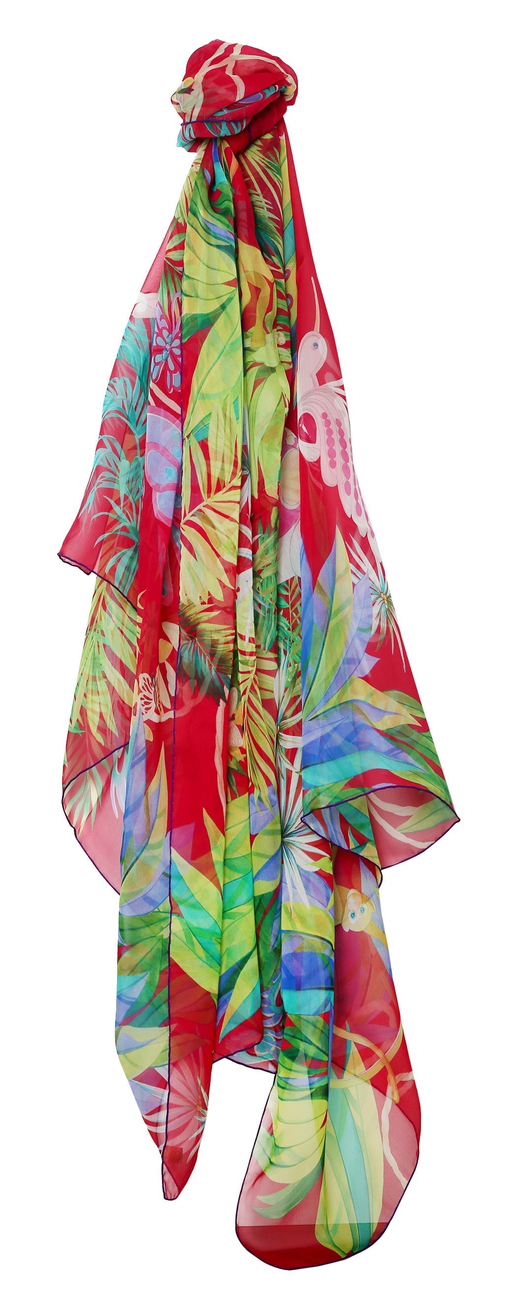 Chopard Animal World Fuchsia/Green Organic Silk Chiffon Womens Stole/Scarf 95005-0474