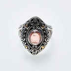 SS + 18K +  Pink Tormaline Ring + Diamond Accents