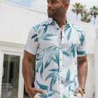 Men's Resort Style Casual Linen Blend Colorful Tropical Leaf Print Shirt