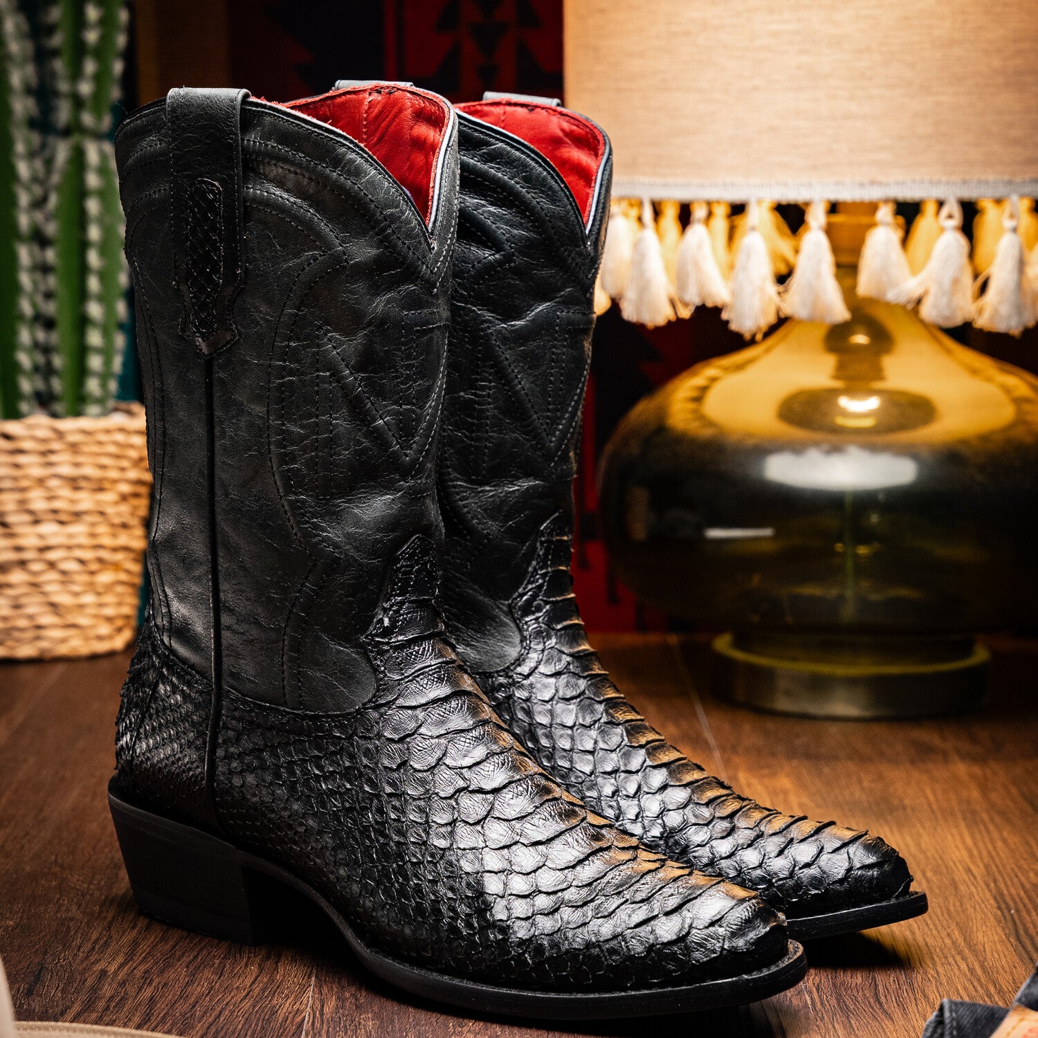 Western Collection Kansas // Python Leather Cowboy Boot // Black