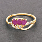 0.71 Carat Genuine Ruby and White Diamond 14K Yellow Gold Ring