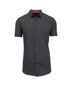 Galaxy by Harvic Men's Slim Fit Short Sleeve Solid Dress Shirt Black Medium