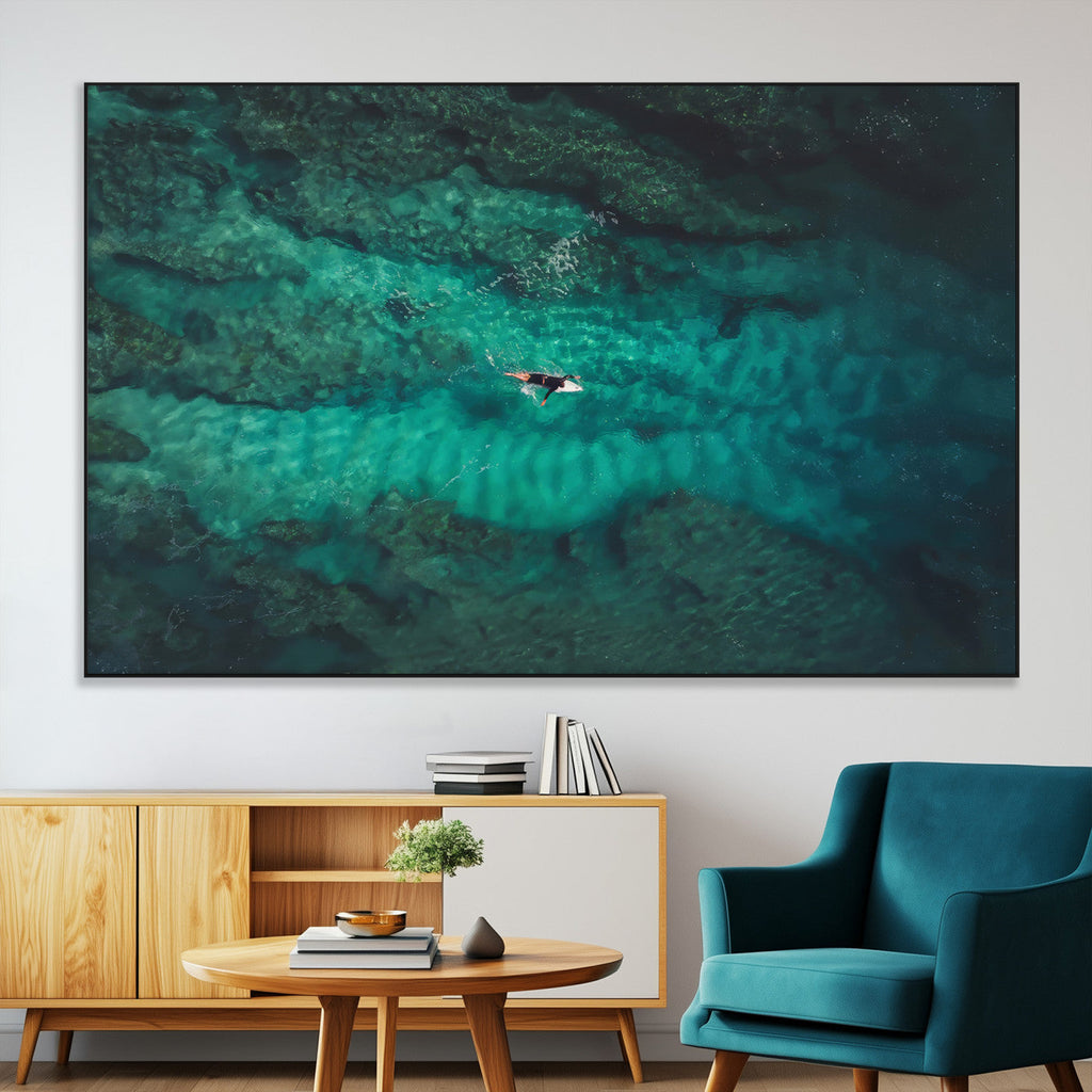 Ocean Surf Wall Art Canvas Print, Framed Vibrant Blue Waters Seascape Artwork