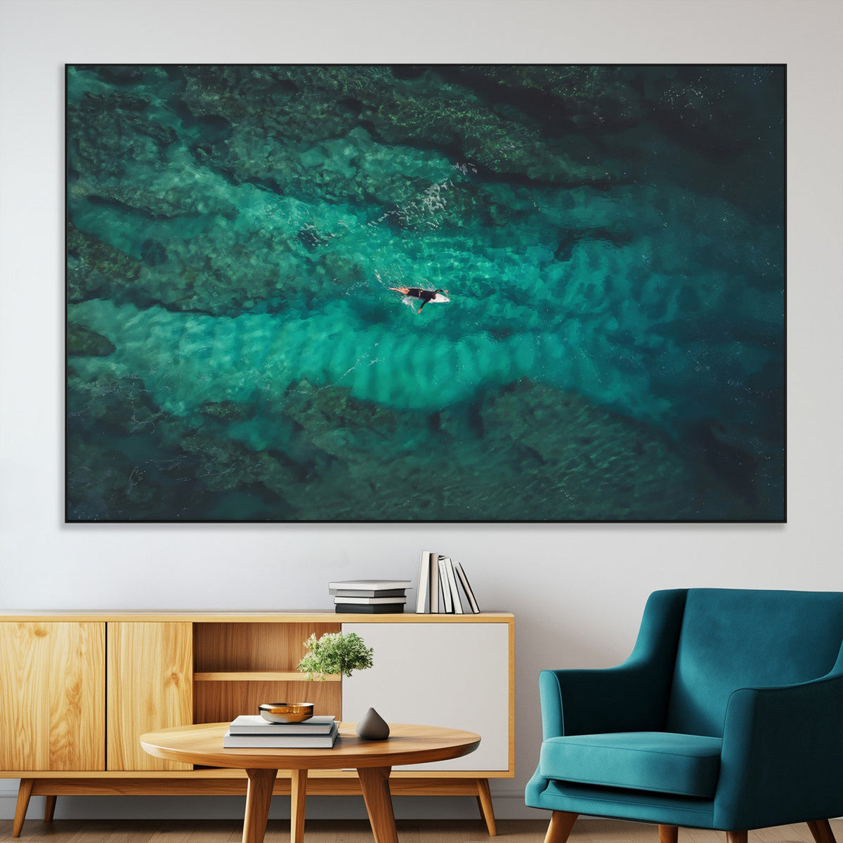 Ocean Surf Wall Art Canvas Print, Framed Vibrant Blue Waters Seascape Artwork
