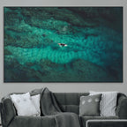 Ocean Surf Wall Art Canvas Print, Framed Vibrant Blue Waters Seascape Artwork