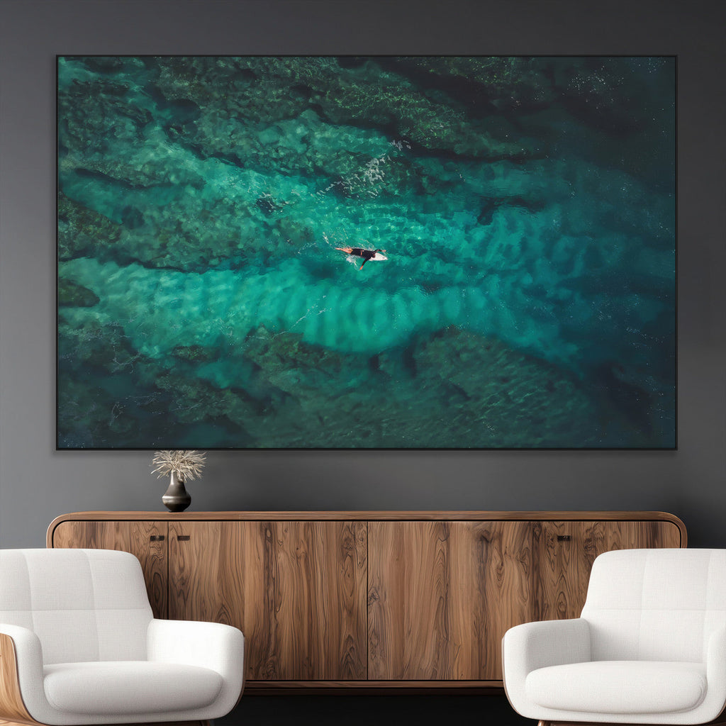 Ocean Surf Wall Art Canvas Print, Framed Vibrant Blue Waters Seascape Artwork