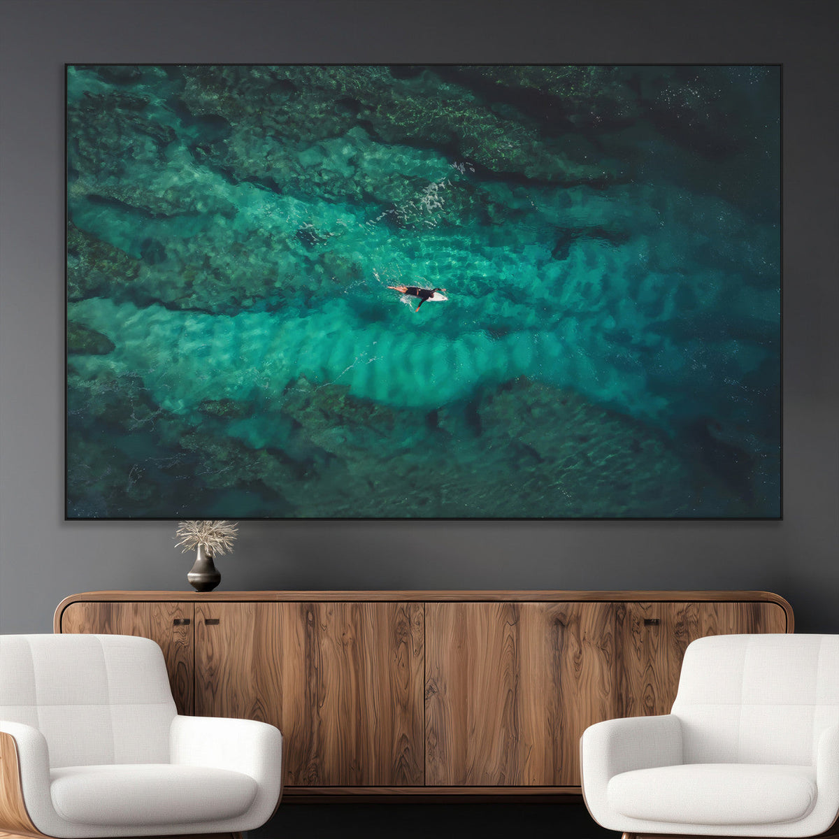 Ocean Surf Wall Art Canvas Print, Framed Vibrant Blue Waters Seascape Artwork