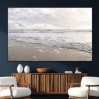 Ocean Waves Wall Art Canvas Print, Framed Coastal Shoreline Sea Foam Artwork