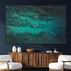 Ocean Surf Wall Art Canvas Print, Framed Vibrant Blue Waters Seascape Artwork