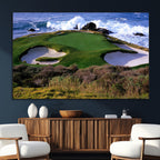 Ocean Cliff Golf Course Wall Art Canvas Print, Waves Crashing, Coastal Golf Landscape
