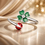 925 Sterling Silver Ladybug Four-leaf Clover Ring for Women