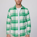 Slim Fit Flap Single Pocket Winter Plaid Lumberjack Shirt // White + Green