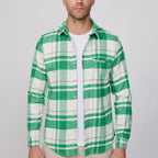 Slim Fit Flap Single Pocket Winter Plaid Lumberjack Shirt // White + Green