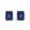 18K Yellow Gold 10x8 MM Lab Created Blue Sapphire Emerald Cut Solitaire Stud Earrings