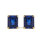 18K Yellow Gold 10x8 MM Lab Created Blue Sapphire Emerald Cut Solitaire Stud Earrings
