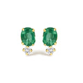 18K Yellow Gold Oval Green Emerald and Diamond Double Drop Stud Earrings