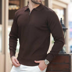 Quarter-Zip Small Rib Knit Polo Sweater // Brown