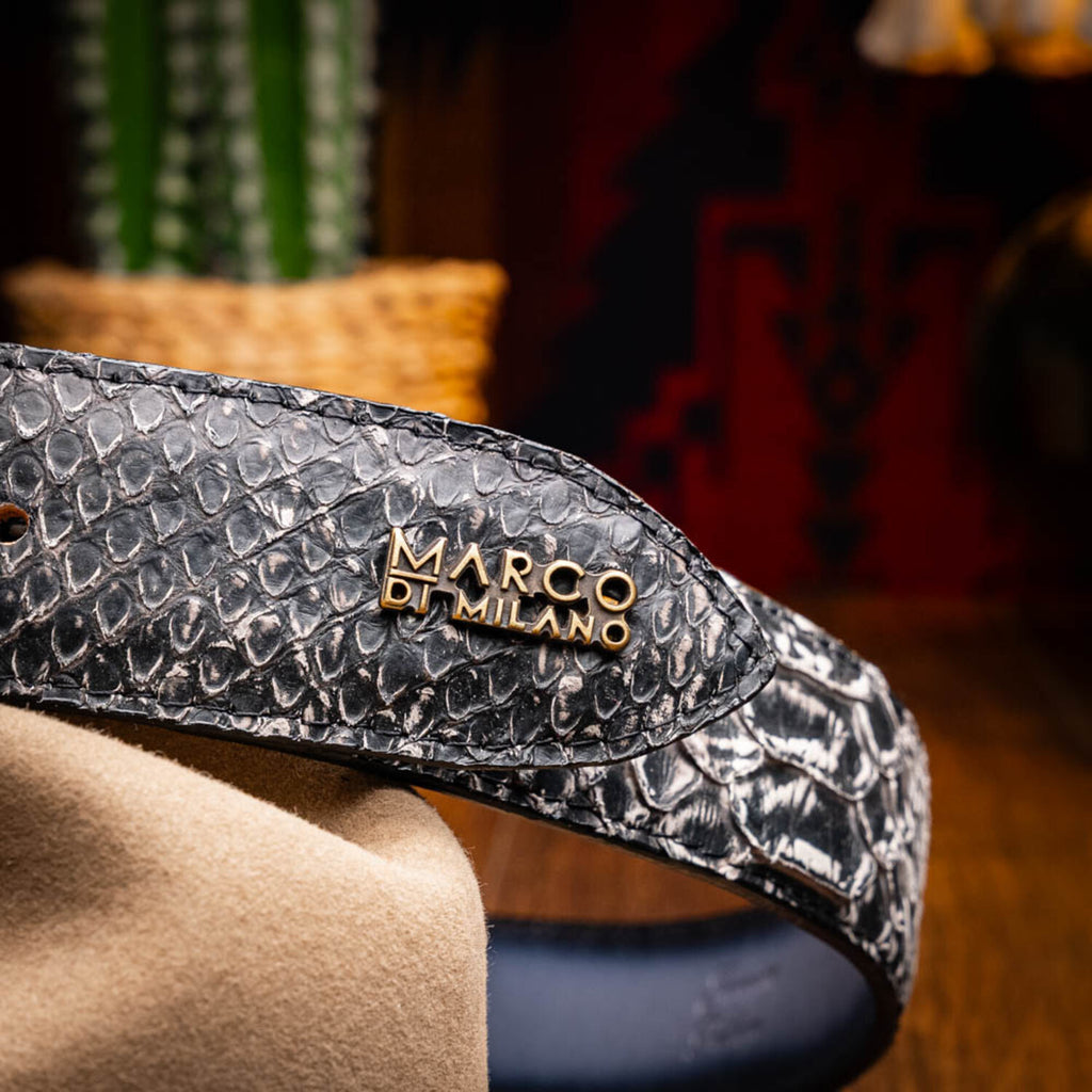 Arkansas // Python Leather Belt // Antique Newspaper