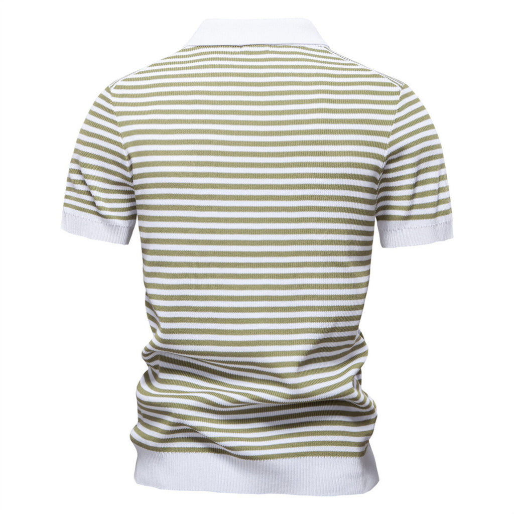 Horizontal Striped Polo Shirt // Light Green