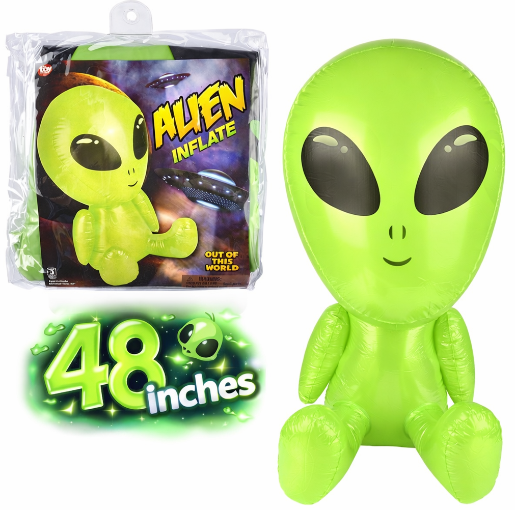 48" Green Galactic Alien Inflatable 👽 Big Head UFO Pool Party Halloween Blow Up