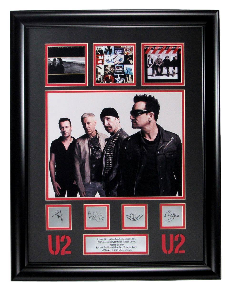 U2 Rock Band Multi Laser Signed with 11x14 Photo Framed 166660
